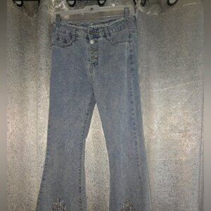 Women's Blue Jeans with Rhinestones